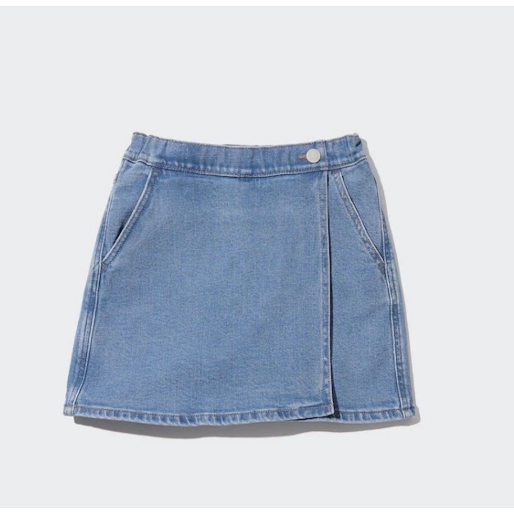Uniqlo Girls Denim Skort Medium Wash Blue Wrap Front Skirt Shorts Size 150/12-13